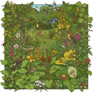 Vibrant ecosystem showcasing biodiversity and natural pest control methods